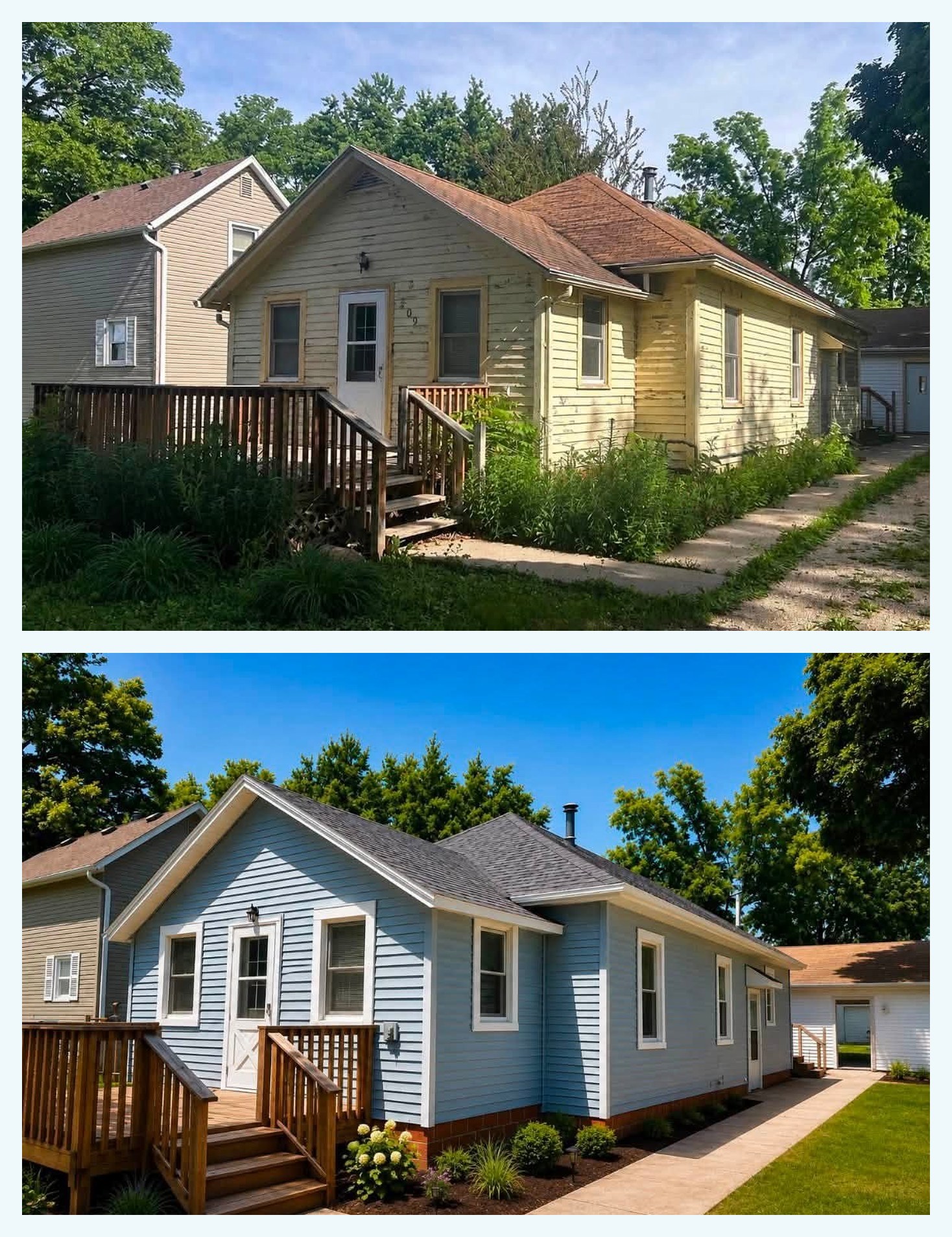 Before and after Robertson Roofing and Siding exterior transformation